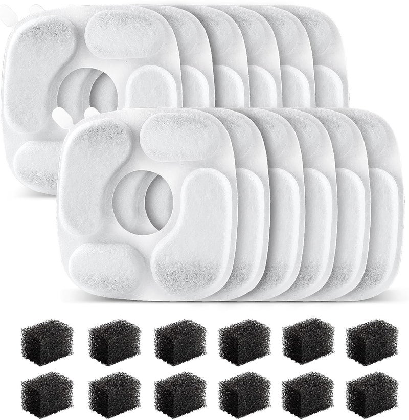 MANFCAT 24 Pcs Cat Water Fountain Filter,12 Pack Filters & 12 Pack Pre-Filter Sponges, Compatible with 95oz/2.8L Pet Fountain - Image 1